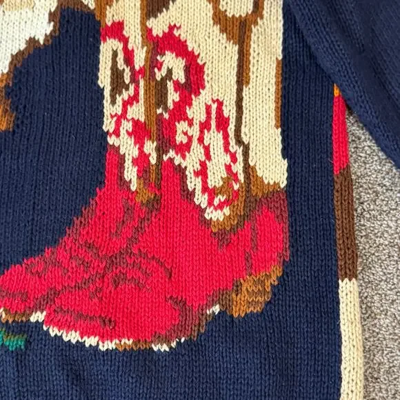 VTG The Eagle's Eye Hand Knit Cardigan Sweater Small Oversized Texas Longhorn - Picture 7 of 16
